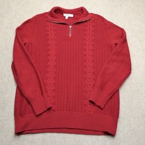 Calvin Klein Sweater Adult Large Red Cable Knit 1/4 Zip Long Sleeve Cotton Blend